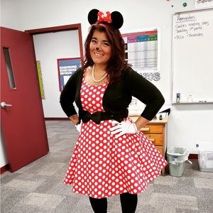 Retro inspired Red/White Polka Dot Red Dress/ Minnie Mouse Dress Costume Idea